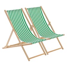 Harbour Housewares Folding Wooden Deck Chairs - Green Stripe - Pack of 2 | Green | Green