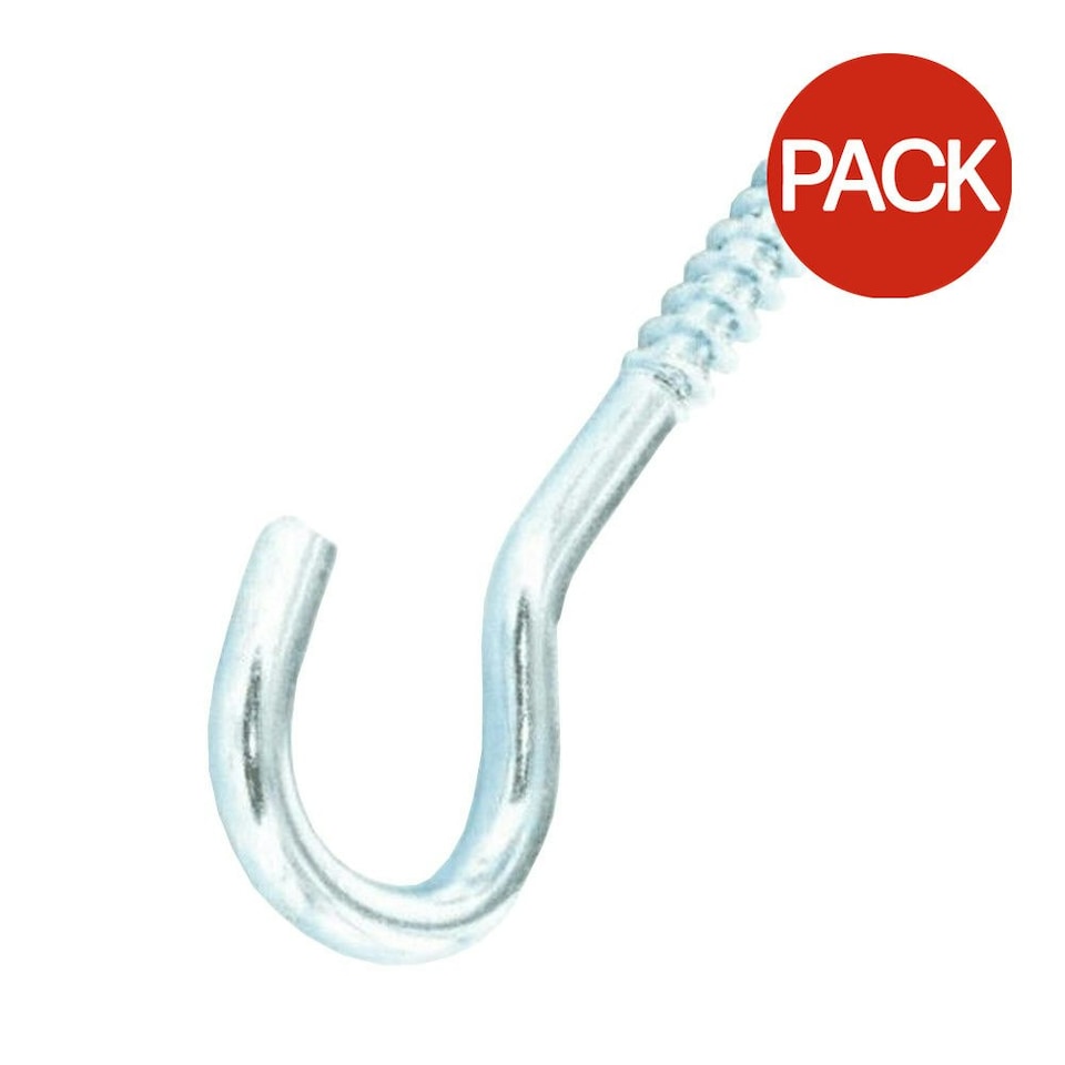 Securit Zinc Plated Screw Hook (Pack Of 2) - Silver - 80mm