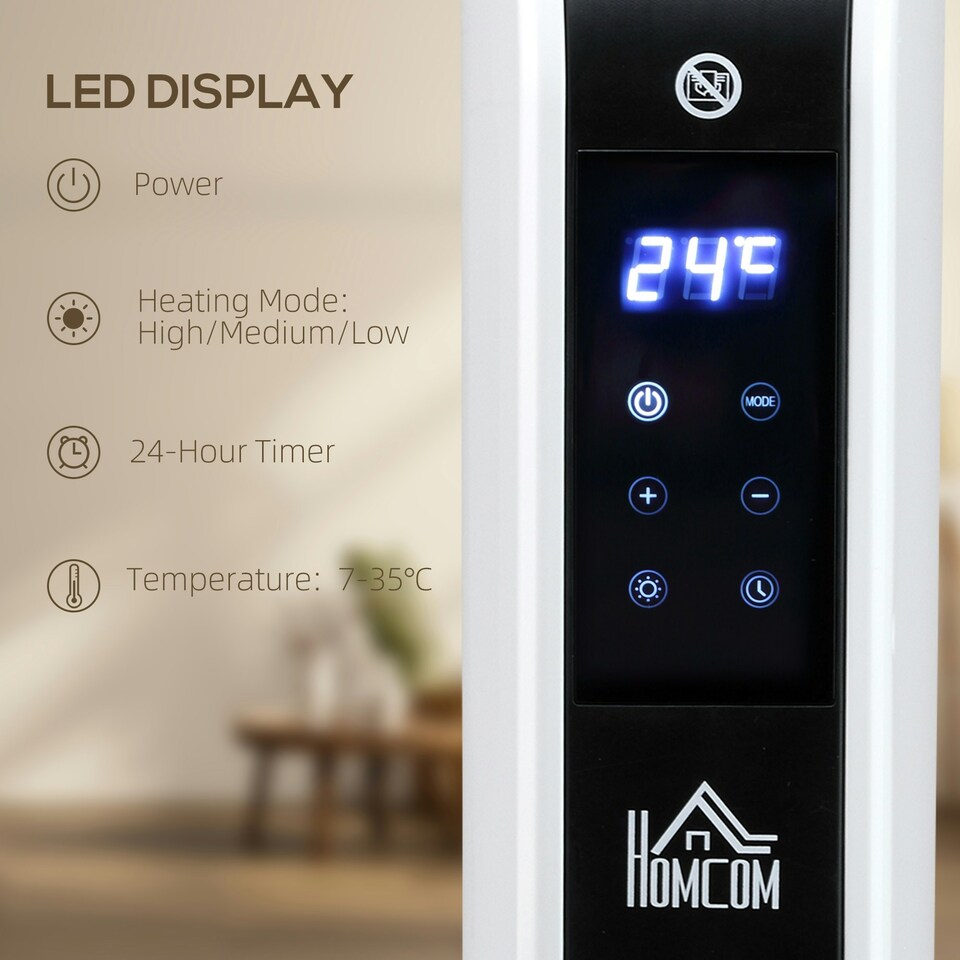 image 1 of HOMCOM Electric Heater, 2180W Portable Convector Heater with 24H Timer, Overheat Protection, Adjustable Temperature for Home, White