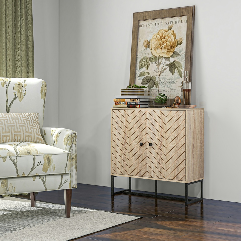 image 1 of HOMCOM Embossed Arrow Storage Cabinet w/ Adjustable Shelf Metal Frame Handles