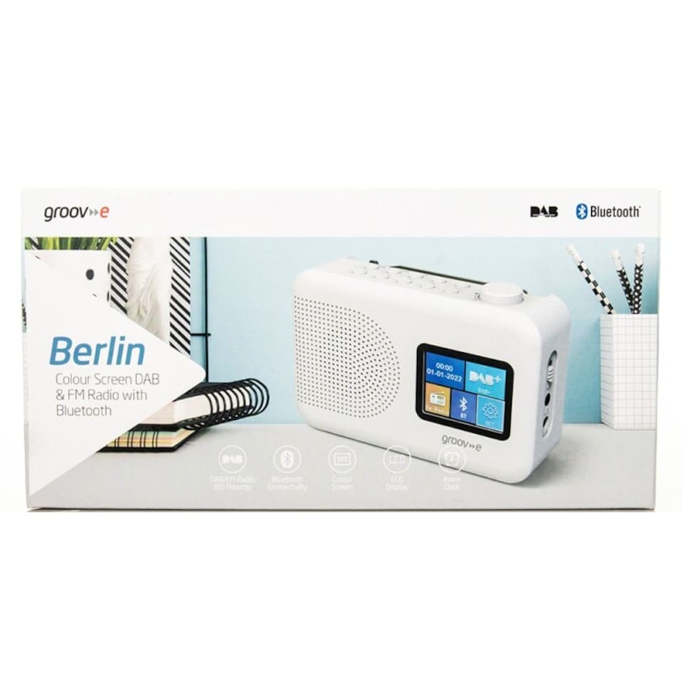 image 1 of Groov-e GVDR06WE Berlin Portable Colour Screen DAB/FM Radio with Bluetooth - White