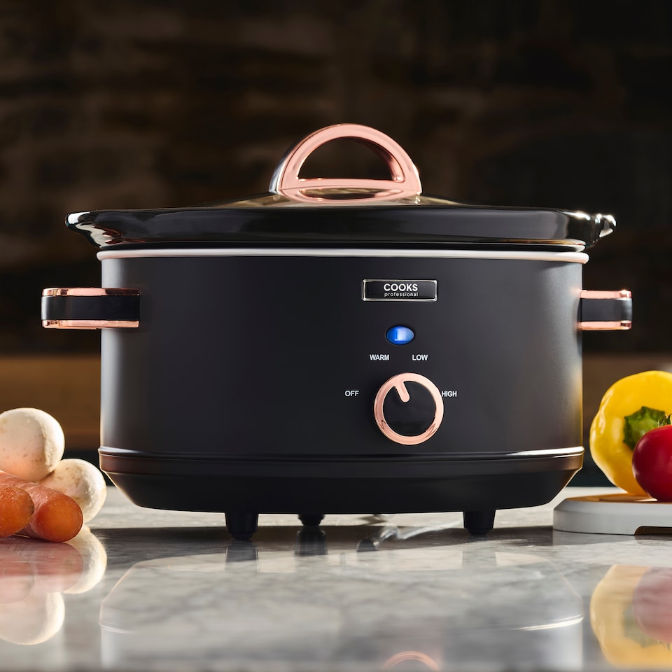 image 1 of Cooks Professional 3.5L Slow Cooker with Lid, Removable Bowl & 3 Heat Settings | Black | Black & Copper