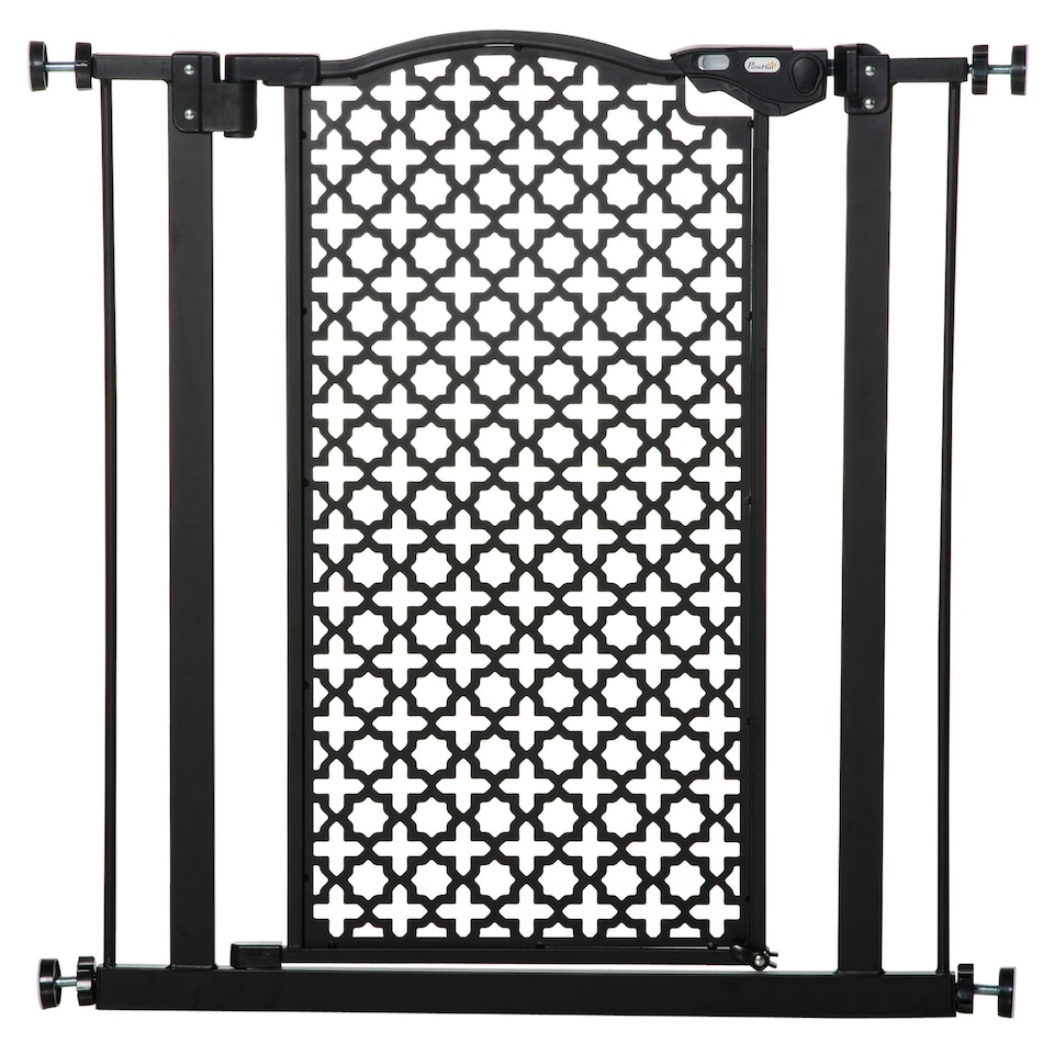 image 1 of PawHut 74-80 cm Pet Safety Gate Pressure Fit Stair with Double Locking, Black