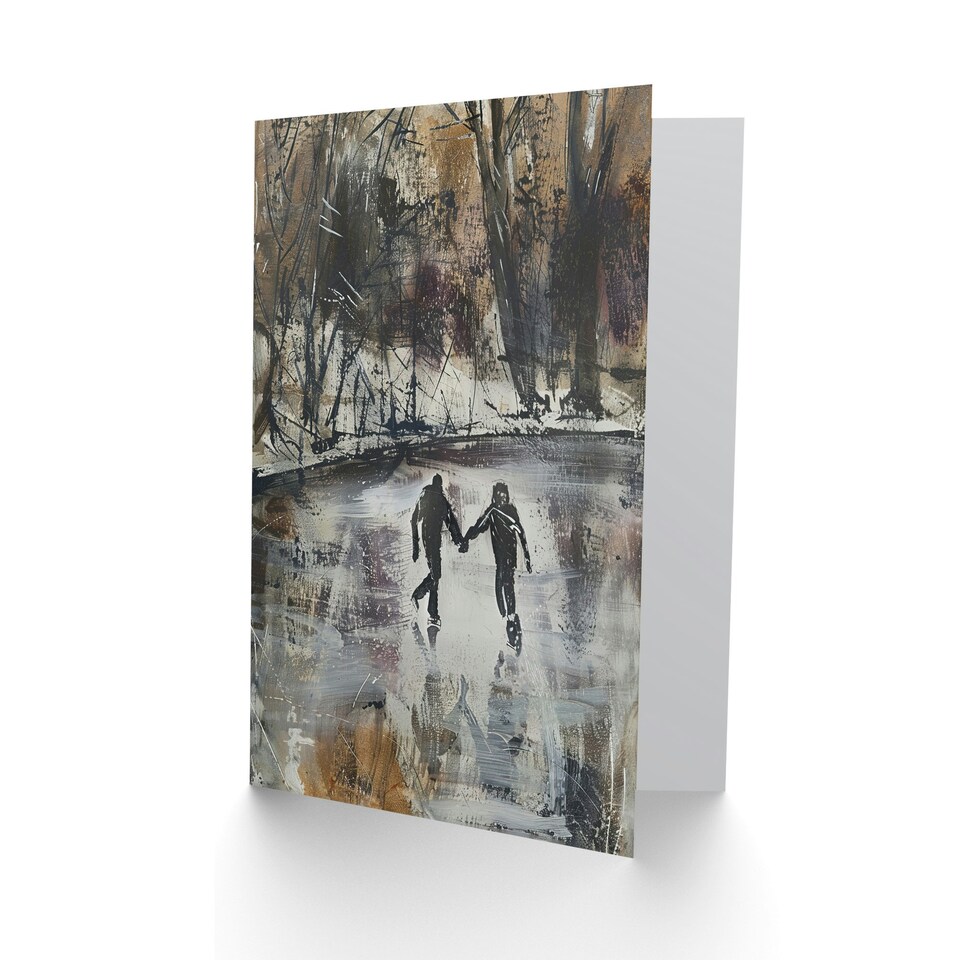 image 1 of Skaters On Frozen Lake Winter Dark Ice Him Her Birthday Card