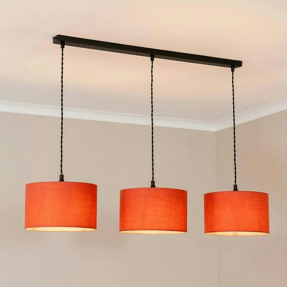 image 1 of ValueLights Reni Rust Drum Shade 3 Drop Bar Matte Black Diner Ceiling Light with LED Bulbs Black