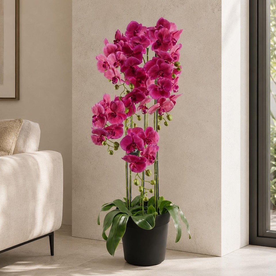 image 1 of 110cm Large Pink Orchid Plant Artifcial 41 REAL TOUCH flowers