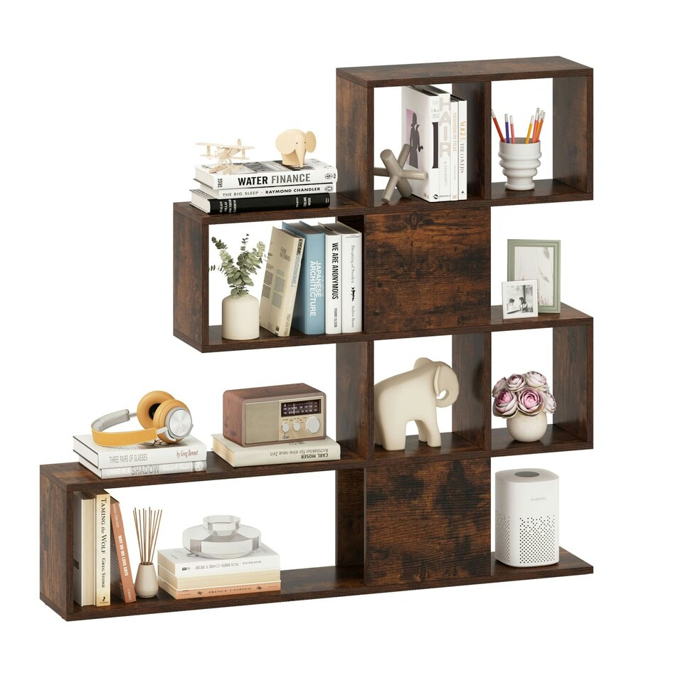 image 1 of COSTWAY 4-Tier Bookshelf Modern Ladder Bookcase Brown Brown