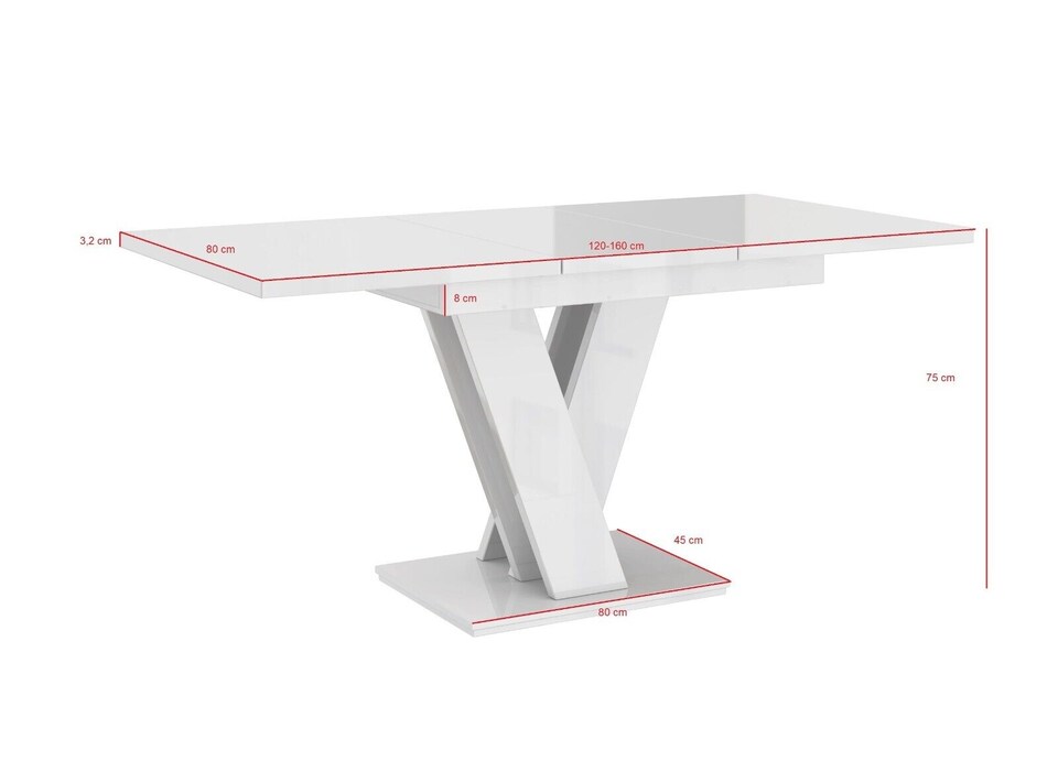 image 1 of Extendable Dining Table White High Gloss Kitchen Table 120-160cm V Leg Seats 6 8 MASY