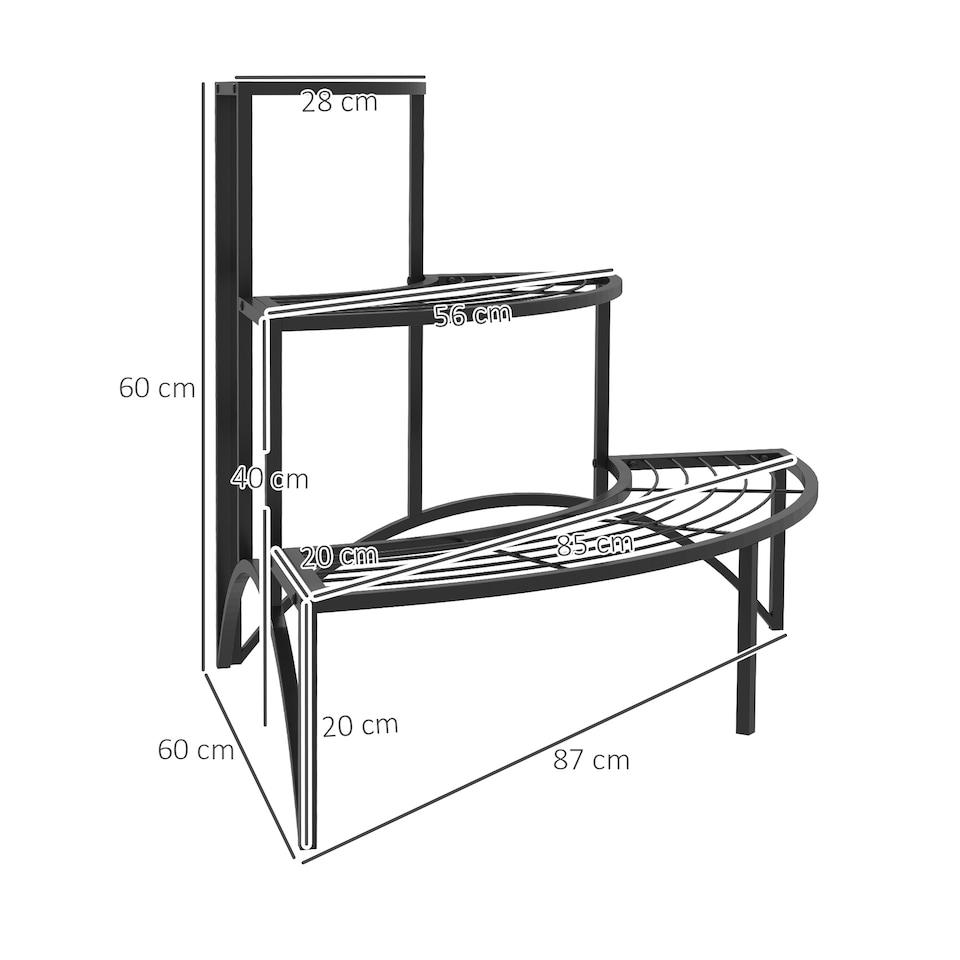 image 1 of Outsunny 3 Tier Metal Corner Plant Stand for Garden Balcony Patio, Black | Black | Black