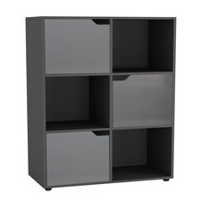 6-Cube Shelving Unit With Wooden Doors | Black | Black & Grey | 1