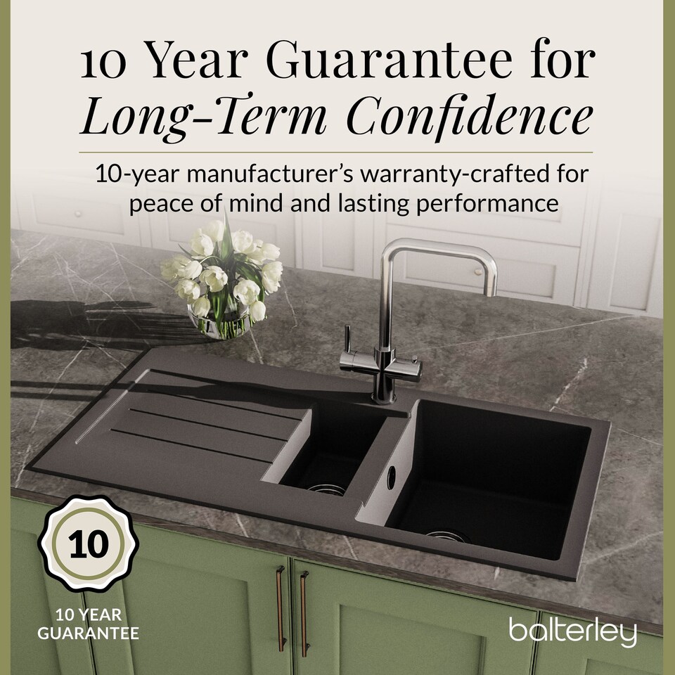 image 1 of Balterley 100cm Kitchen 1.5 Bowl Composite Inset Sink with Overflow & Reversible Drainer