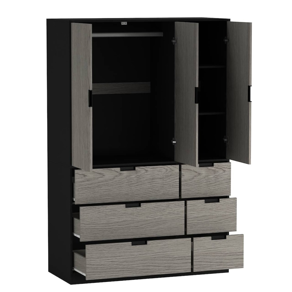 image 1 of RIGA 3 Door 6 Drawer Wardrobe | Black | Black & Cedar Grey | 10 x 44.5 x 79 | 1
