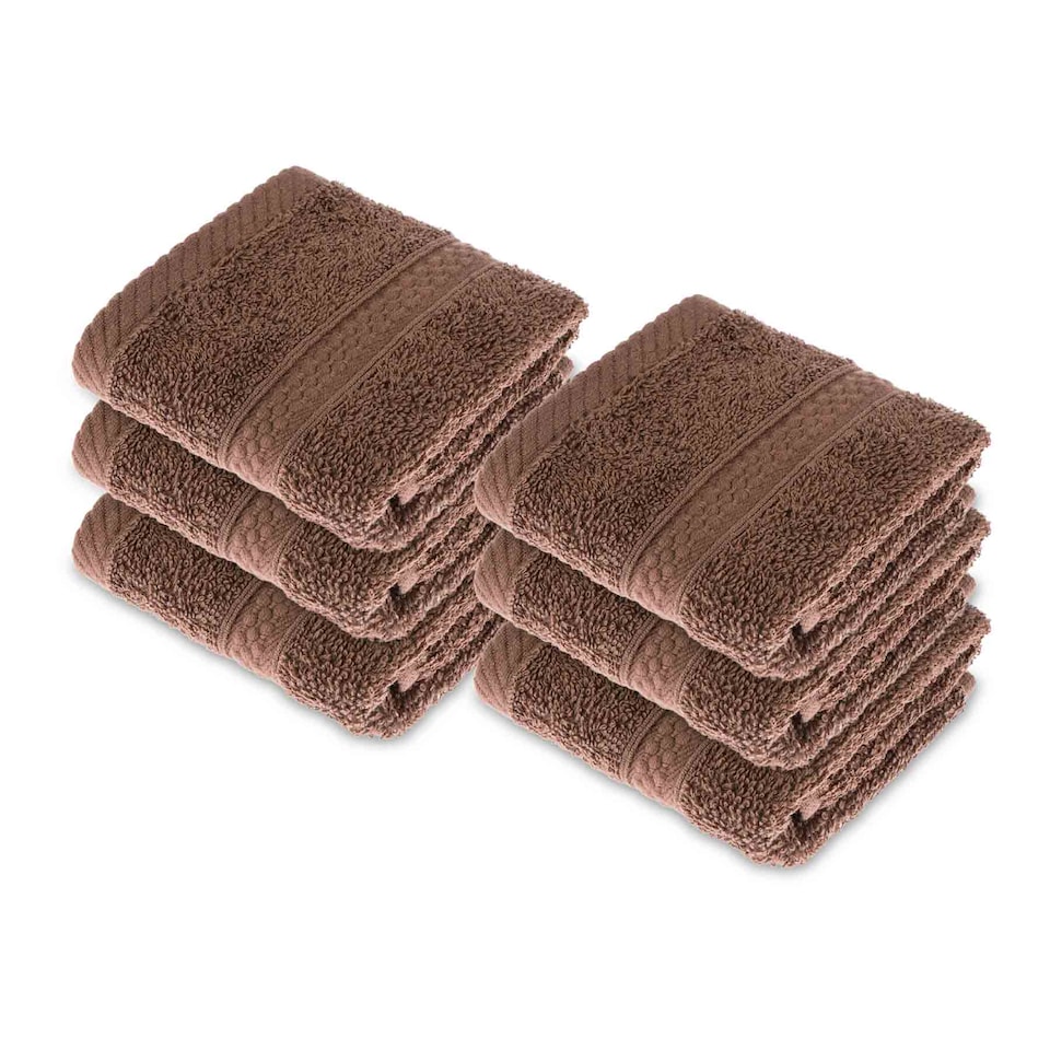 image 1 of Homescapes Turkish Cotton Chocolate Face Cloth - Set of 6