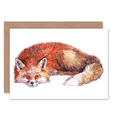 Cute Red Fox Sleeping Bright Watercolour Painting Animal Greeting Card