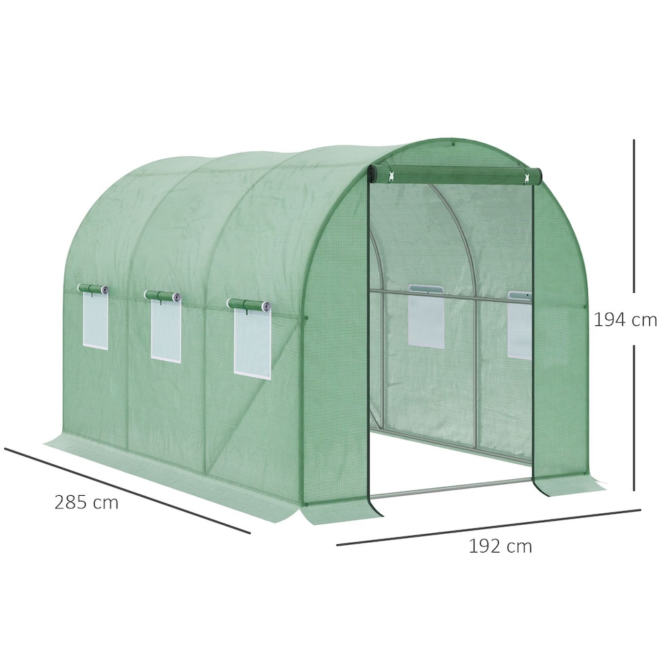 image 1 of Outsunny Polytunnel Walk-in Garden Greenhouse with Zip Door and Windows 3 x 2M