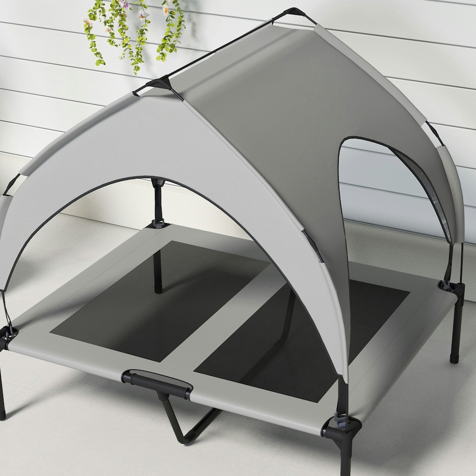 image 1 of PawHut Cooling Raised Dog Bed w/ Breathable Mesh, for M, L Dogs - Light Grey