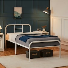 Yaheetech Romantic 3ft Single Metal-Framed Bed with High Headboard White