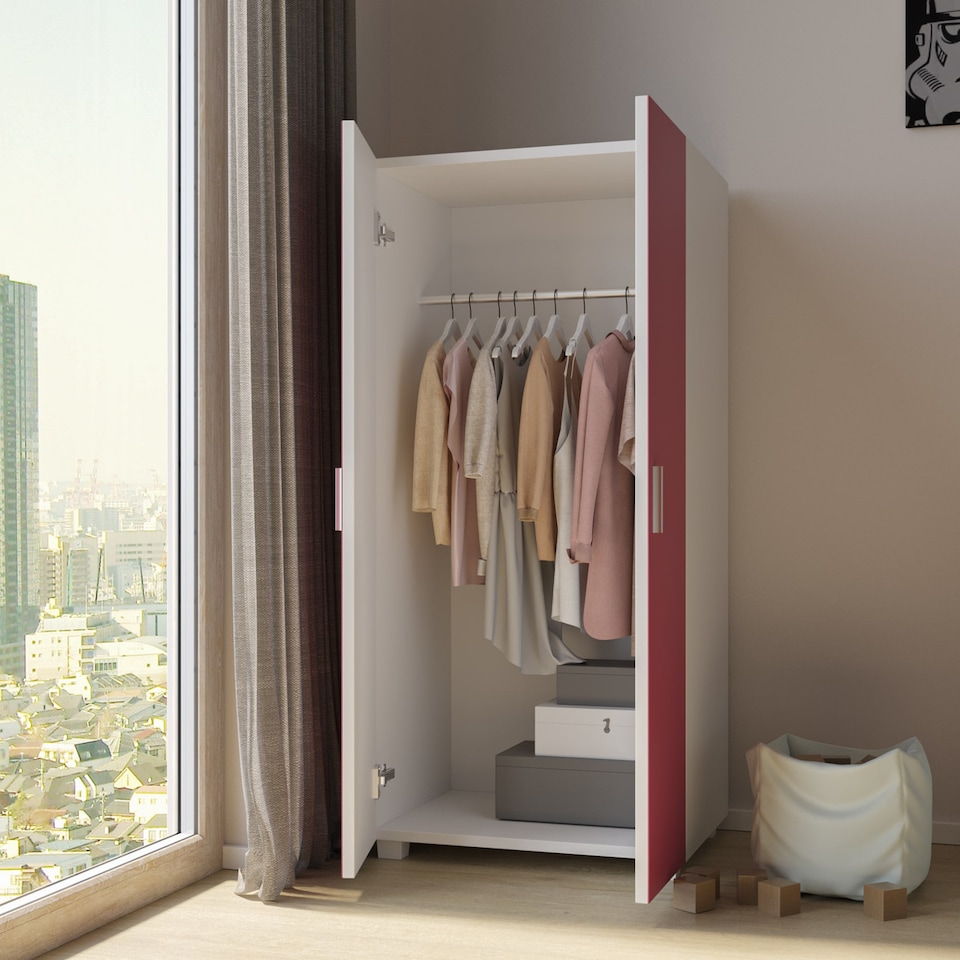 image 1 of White Kids 2-Door Wardrobe | Pink | 1