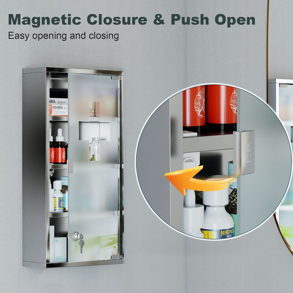 image 1 of HOMCOM Medicine Cabinet Houseware Stainless Steel Medicine Cabinet Glass Door