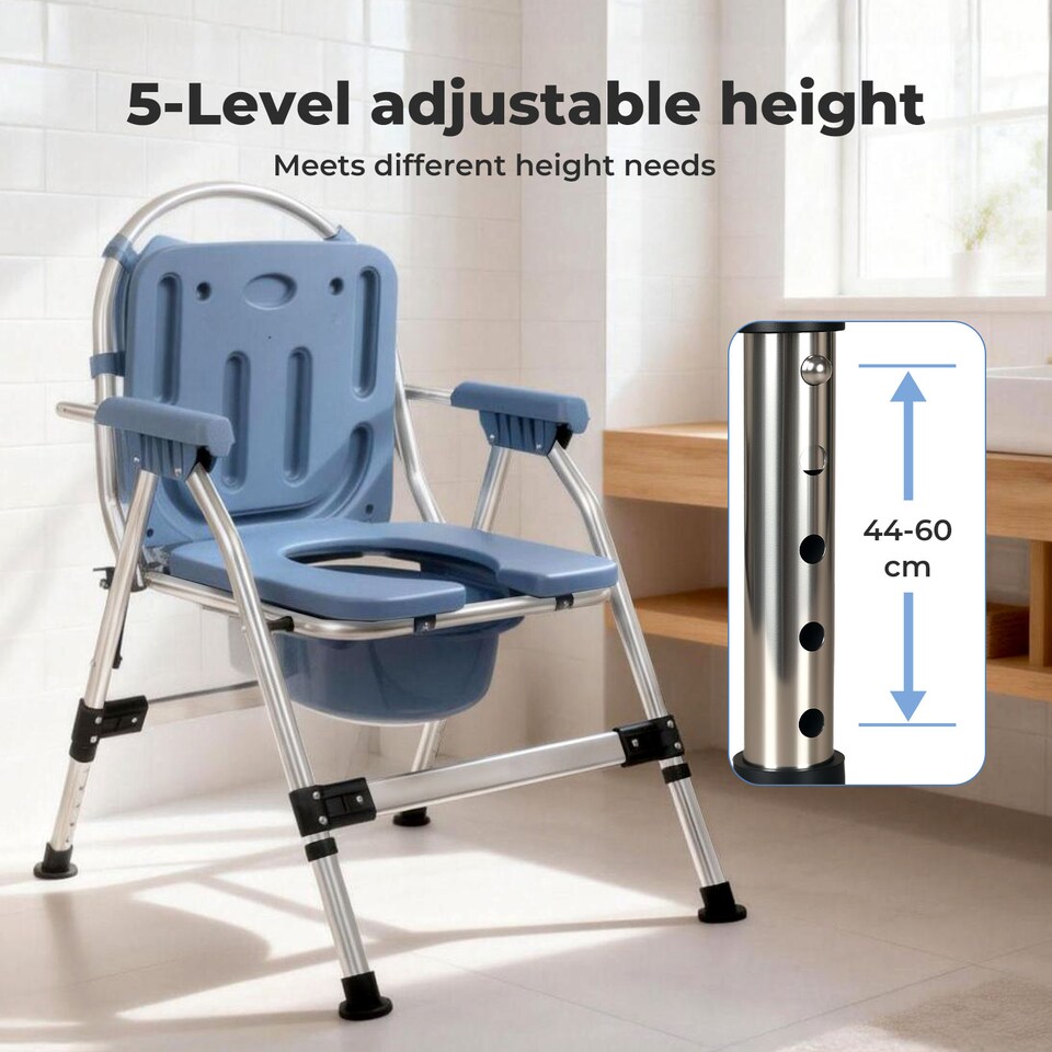 image 1 of Levede Folding Adjustable Metal Commode Chair for Bedroom Bedside Shower