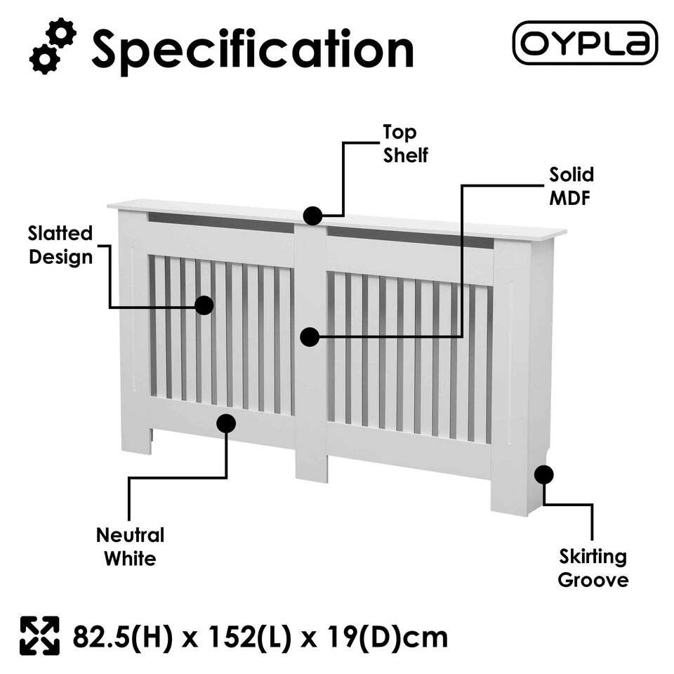 image 1 of Oypla Large White Wooden Slatted Grill Radiator Cover MDF Cabinet