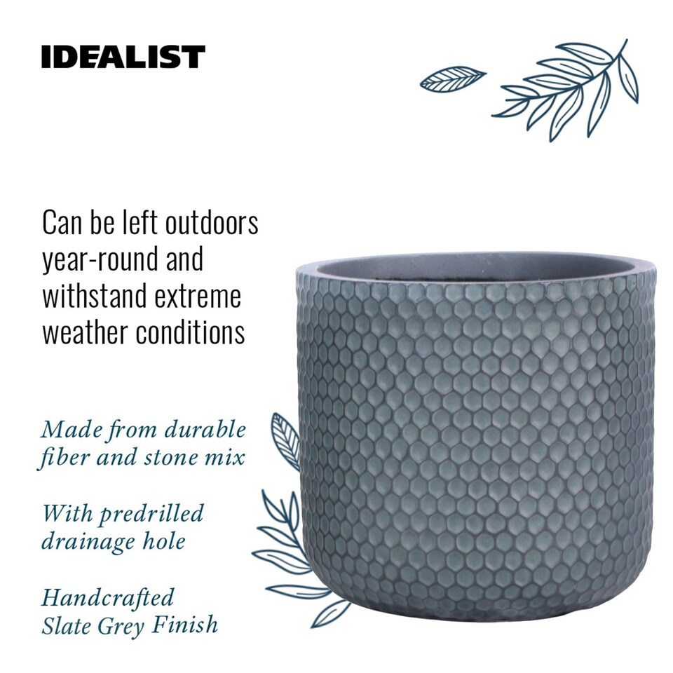 image 1 of Honeycomb Style Green Grey Cylinder Round Outdoor Garden Planter D37.5 H37 cm, 40.9 ltrs Cap.