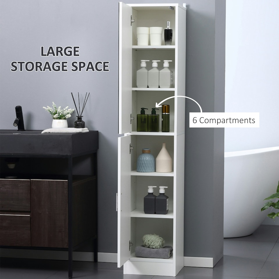 image 1 of kleankin Tall Mirrored Bathroom Cabinet with Adjustable Shelf White