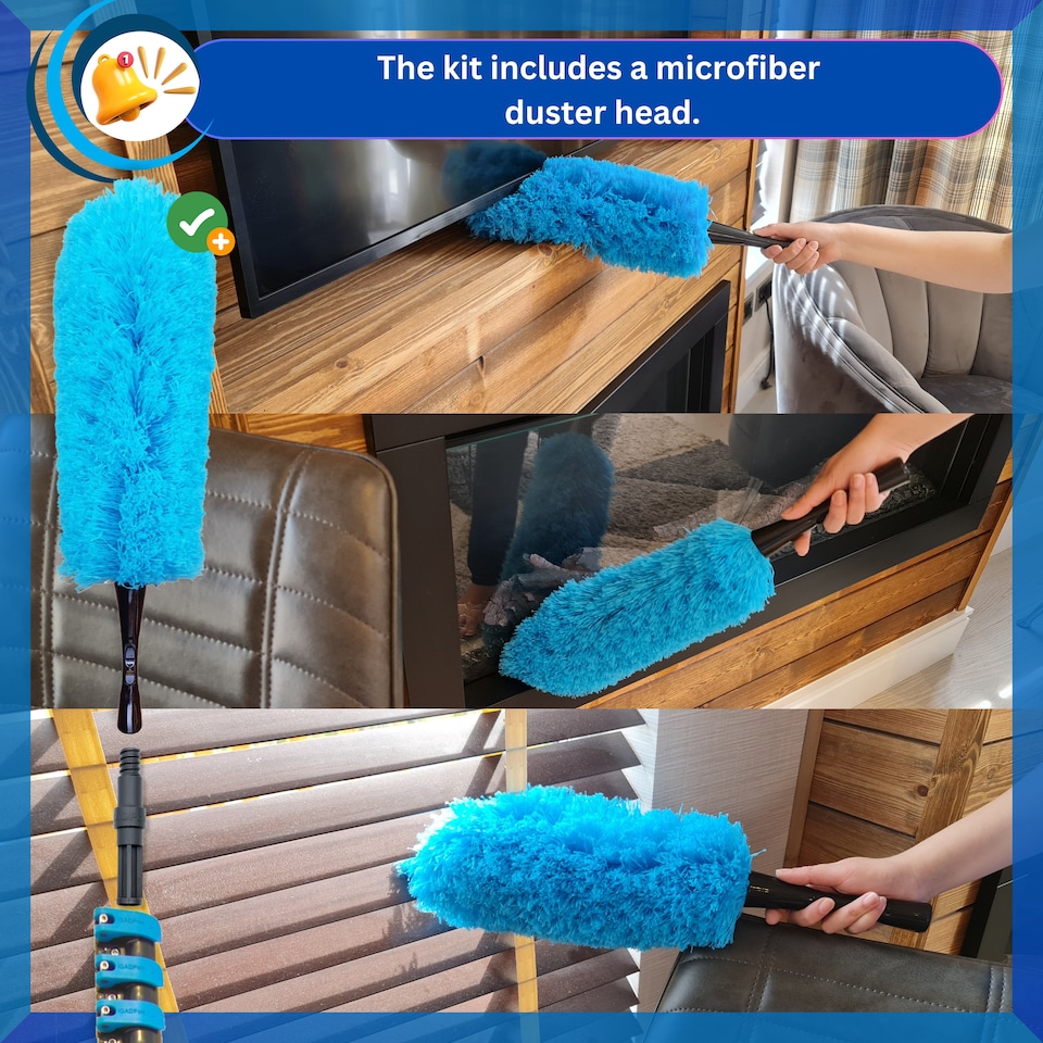 image 1 of IGADPole – 12ft Telescopic Pole with Threaded Connector, Feather Duster and Paint Roller Adapter