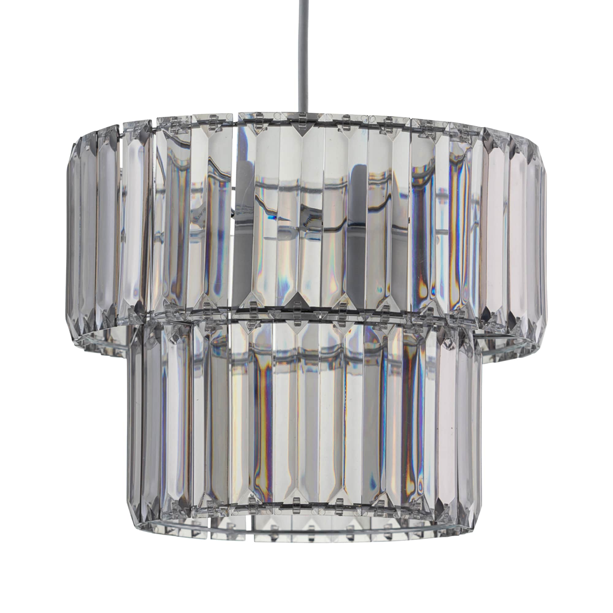 First Choice Lighting Clint - Smoked Acrylic Crystal Two Tier Easy Fit Pendant Shade in Silver