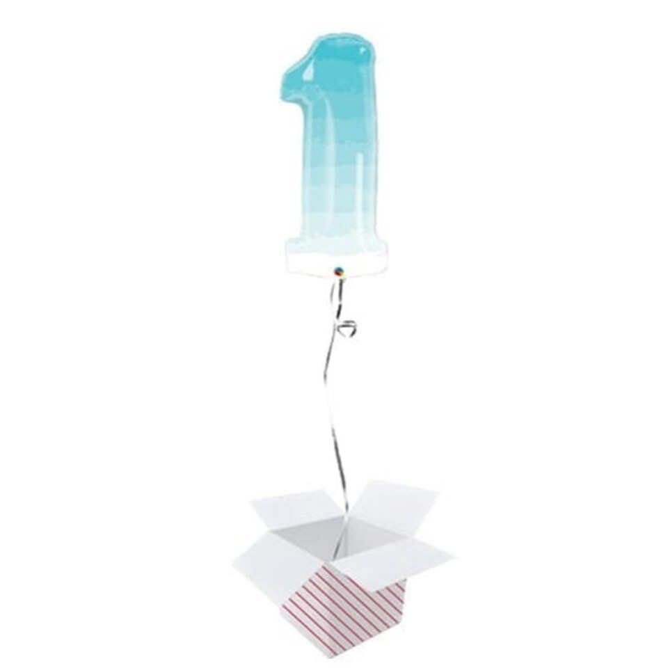 Number 1 Blue Ombre Helium Foil Giant Qualatex Balloon - Inflated Balloon in a Box