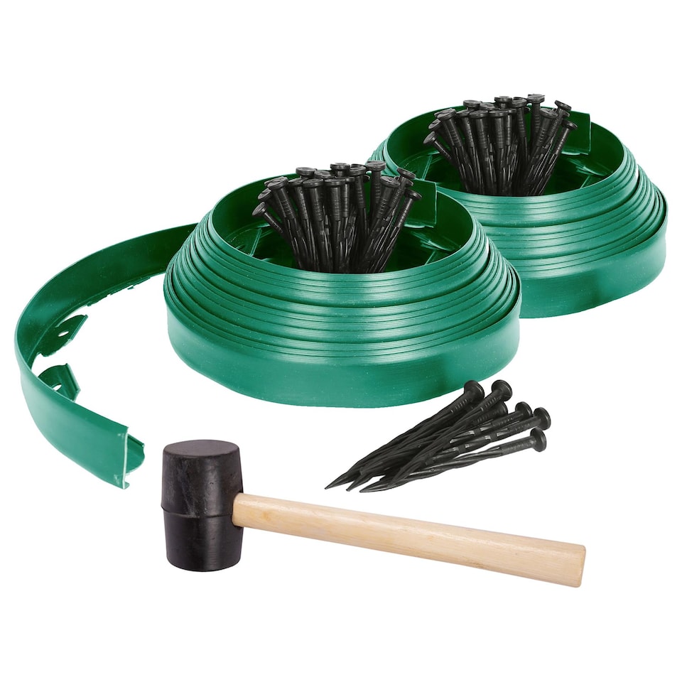 image 1 of Harbour Housewares Flexible Plastic Lawn & Path Edging with 80 Pegs & Mallet - 20m x 4cm - Green | Green | Green | 2