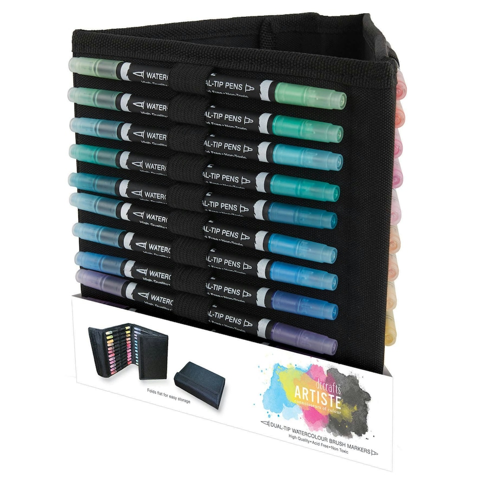 Artiste Watercolour Marker Pens & Caddy, Multicoloured, Pack of 36, Dual Tip (Brush & Fine)