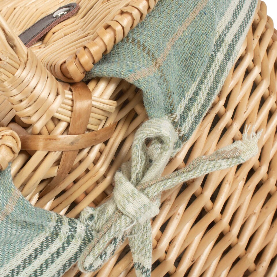 image 1 of Buff Oval Picnic Basket with Cream Tartan Lining | Green | Green