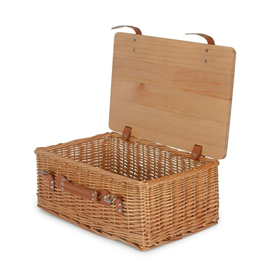 image 1 of Double Steamed Empty Picnic Basket with Pinewood Lid | Brown | M