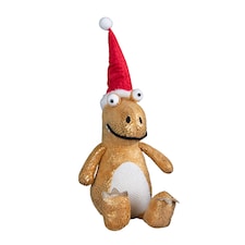 60cm Tall Gold Plush Zilla Dino Sitting Christmas Decoration with Santa Hat