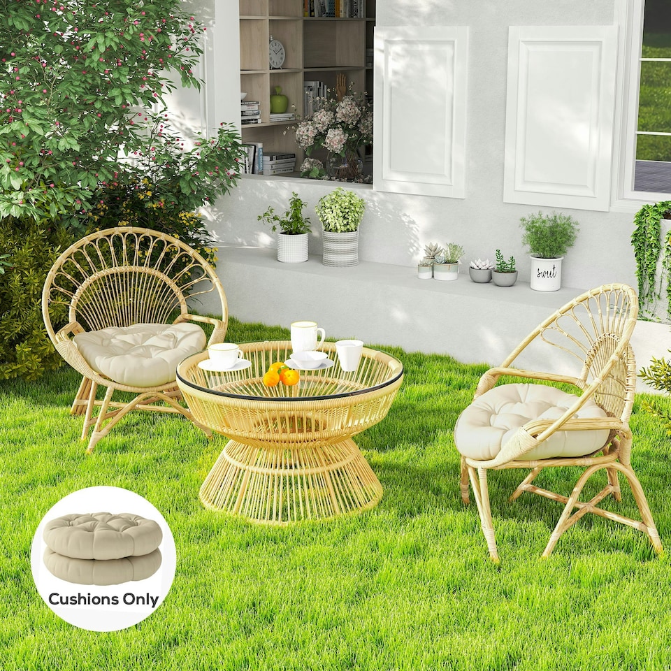 image 1 of Outsunny Outdoor Seat Cushions Set of 2, Tufted Round Chair Pads Grey | Beige