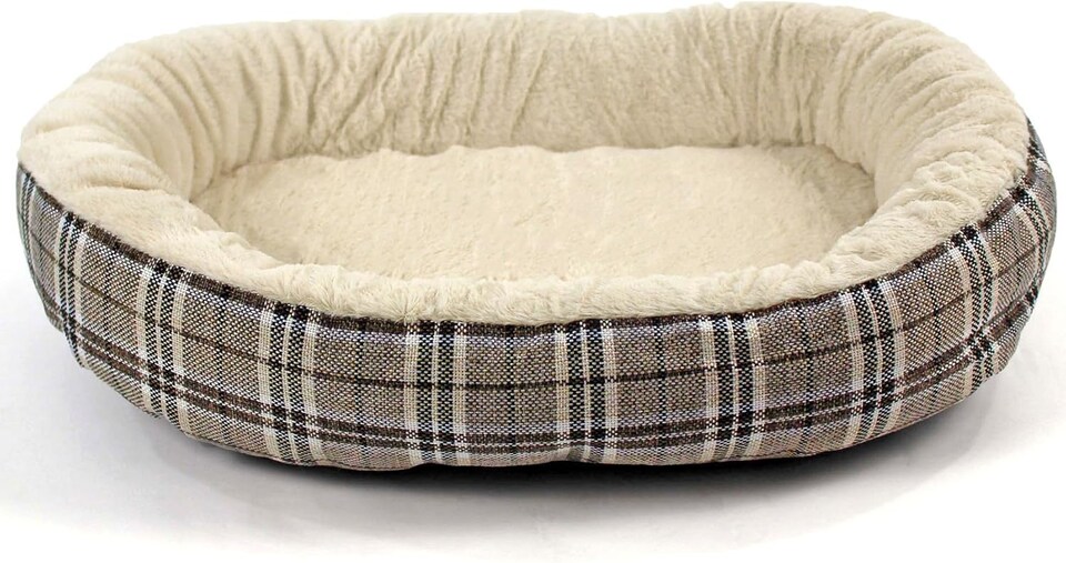 image 1 of Actiaspet Jute Orthopaedic Soft Dog Bed - 40mm Massage Foam Cushion with Fleece Lining & Non Slip Base (Checkered Grey, Small)