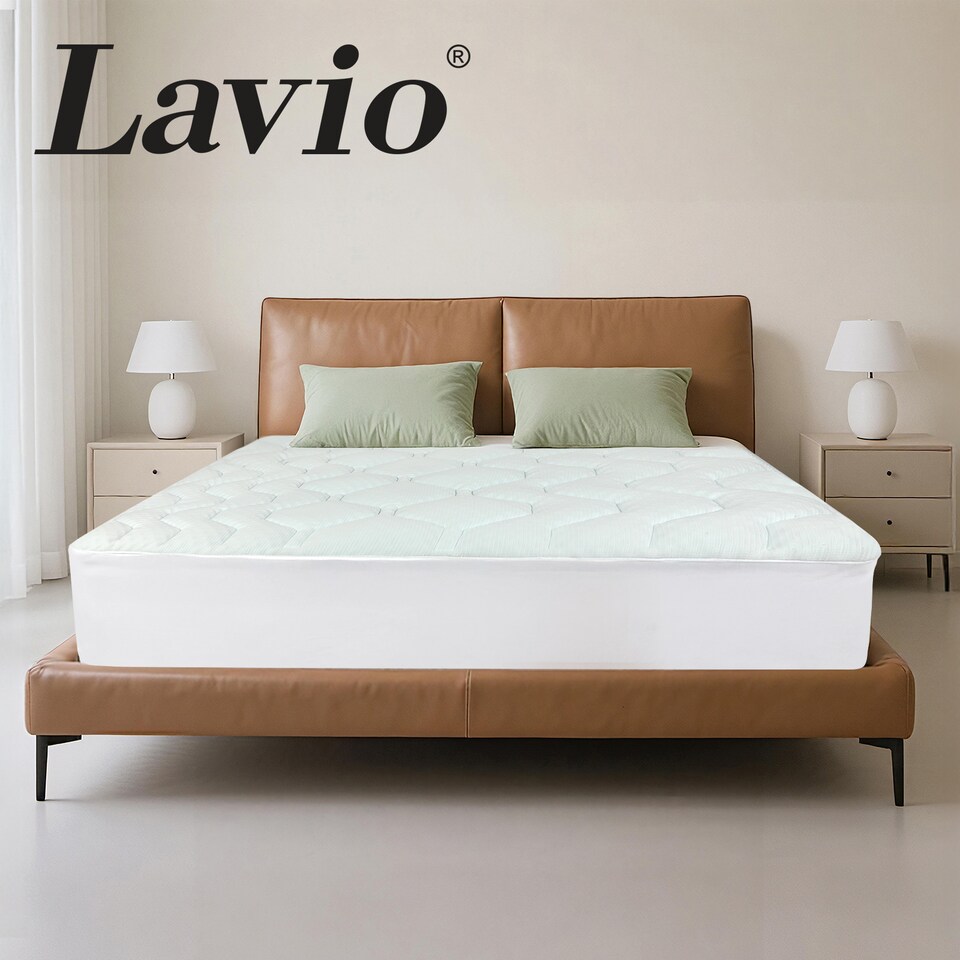 image 1 of Lavio Mattress Topper Pillowtop Memory Foam Bamboo Cover Bed Protector | White | Double