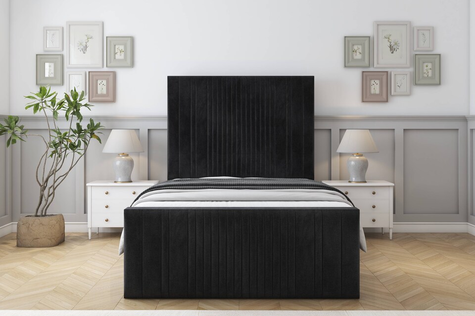 image 1 of Sloomy Kingsley Black Naples Bed Frame With Mattress With 50" Upholstered Headboard 3' Single