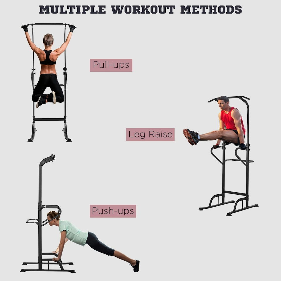 image 1 of HOMCOM Power Tower Multi-Function Pull Up Station w/ Adjustable Height for Gym