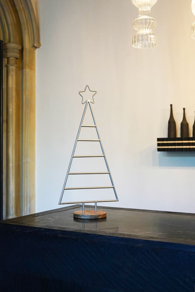 image 1 of Christmas Tree with Star - Mild Steel/Mango Wood - L15 x W35 x H71 cm - Pewter