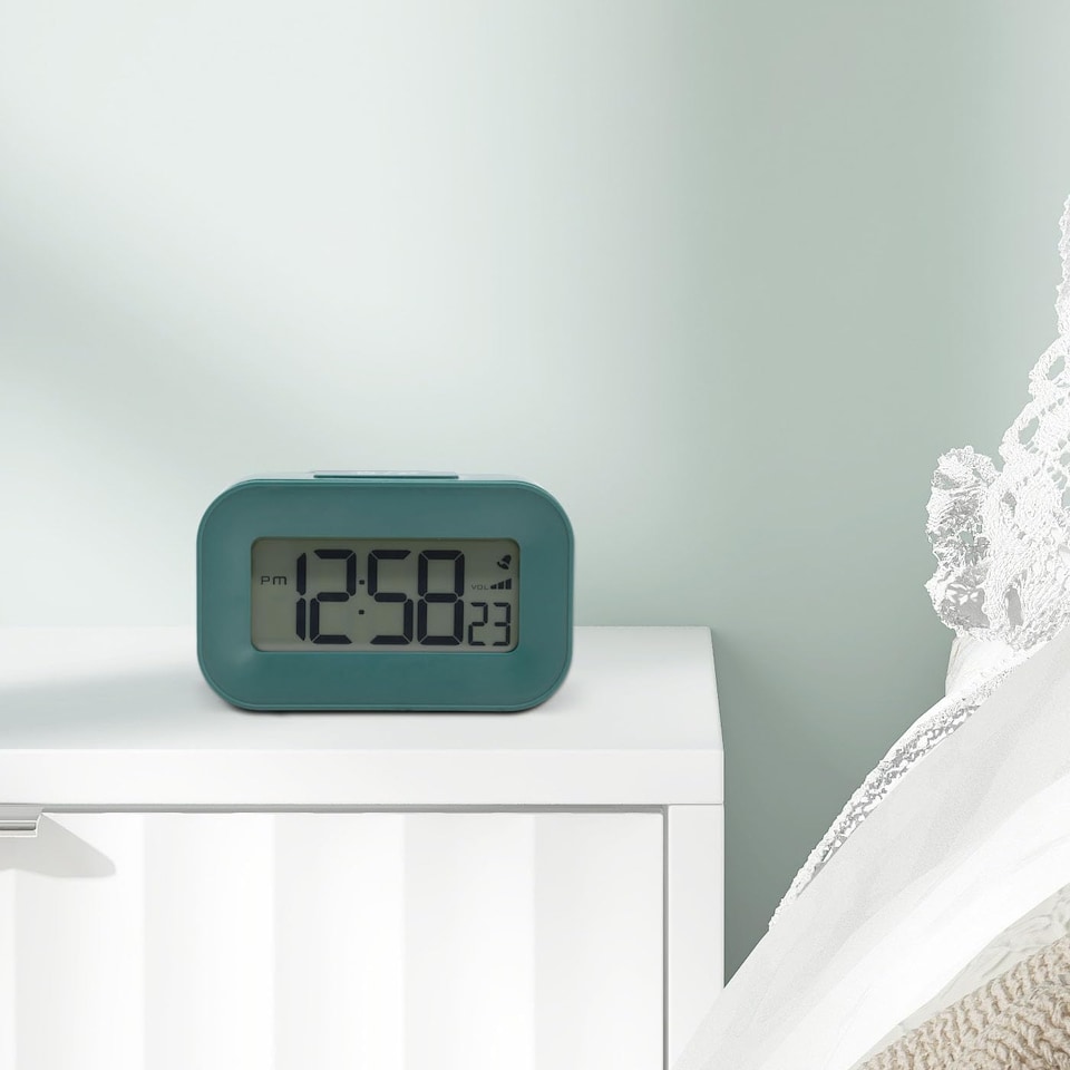 image 1 of Acctim Kyle Digital Alarm Clock, LCD Digital Display with White Backlight, Snooze Function, Volume Control | Green | Lagoon