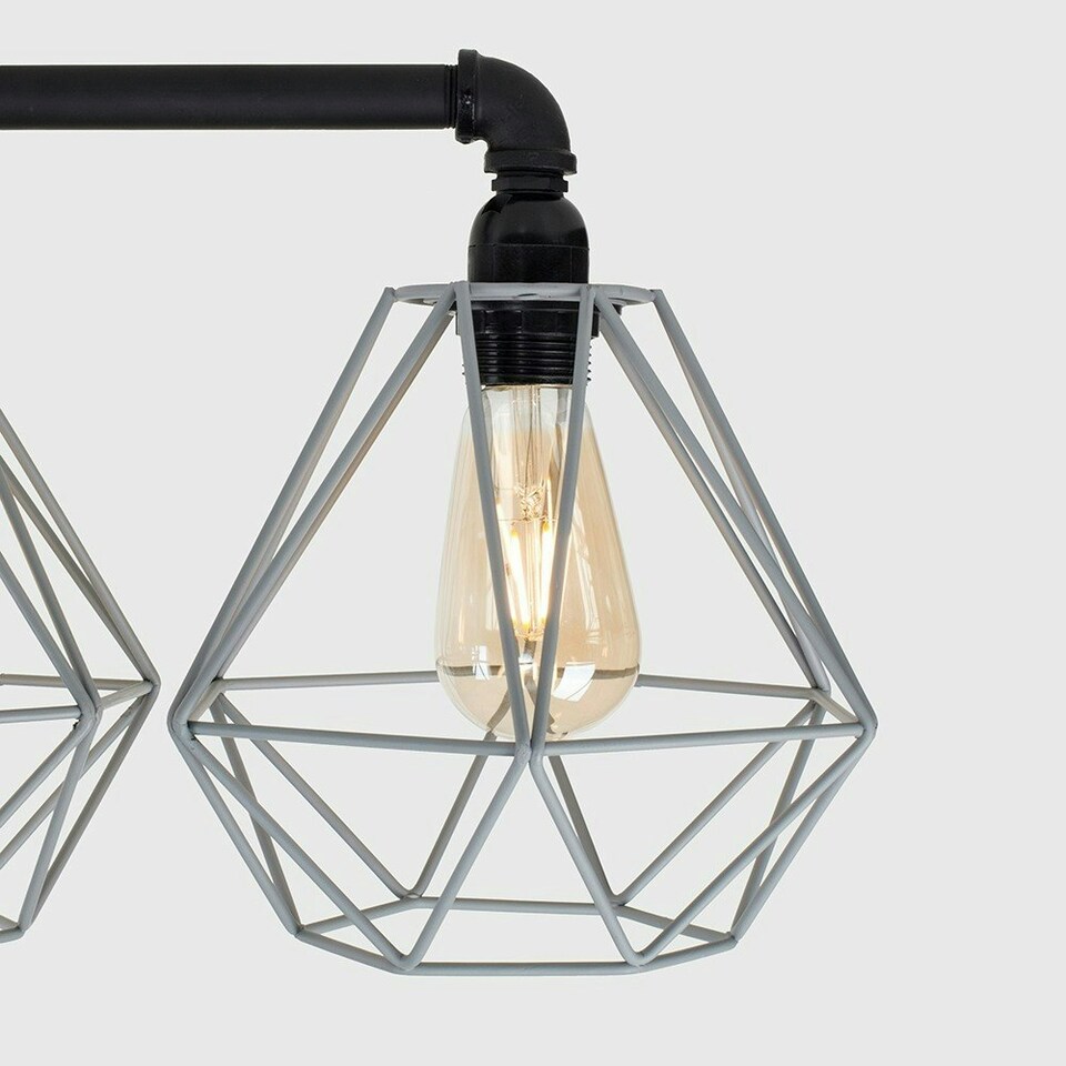 image 1 of ValueLights Luiggi Matte Black Semi-Flush Light with Grey Tapered Shade and E27 Pear LED 4W Warm White 2700K Bulb