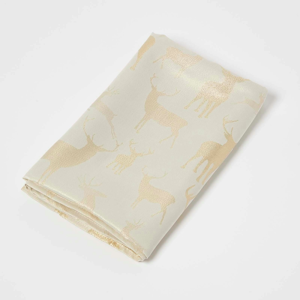 image 1 of Homescapes Gold Stag Christmas Table Cloth - 132 x 274 cm Gold