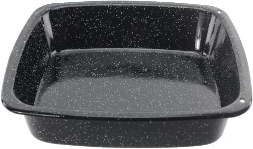 image 1 of SPARES2GO Roasting Tin Oven Baking Tray Deep Non Stick Pan Vitreous Enamel White Speckled