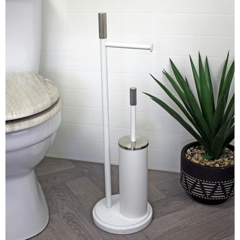 image 1 of Showerdrape Chester White Toilet Roll Holder & Toilet Brush Combination