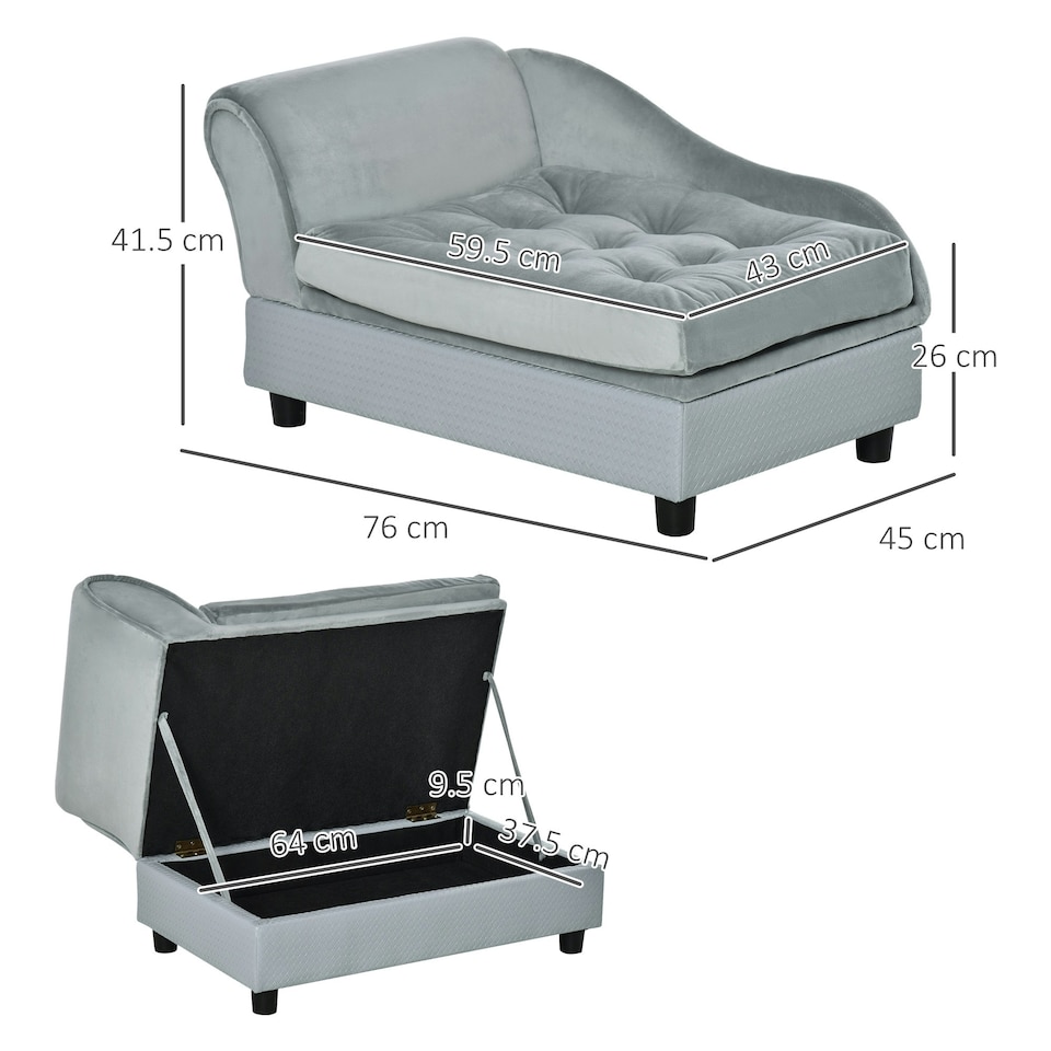 image 1 of PawHut Pet Sofa Dog Chair Cat Couch w/ Storage, Cushion - Light Grey