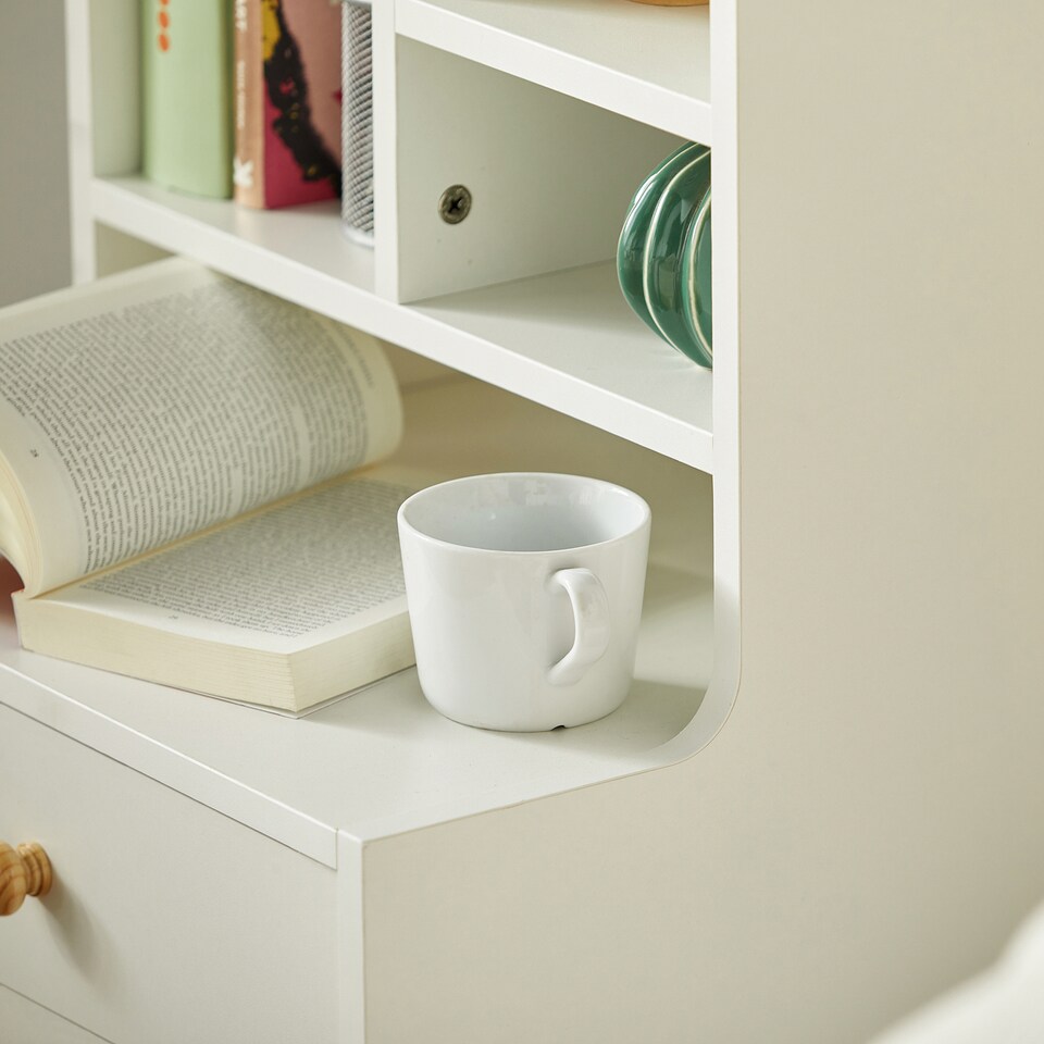 image 1 of SoBuy FBT100-W,Modern Bedside Table with 2 Drawers & 3 Open Shelves | White | White | 1