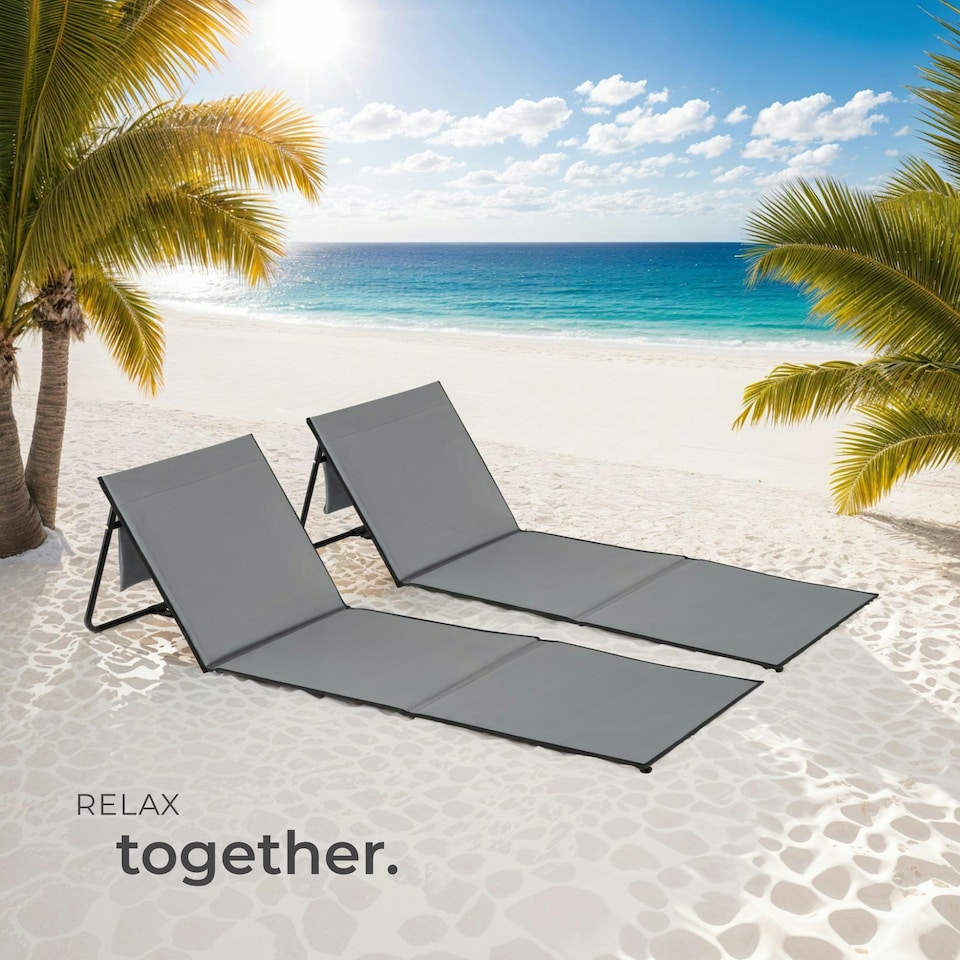 image 1 of Sun Lounger Mina - set of 2 - padded backrest, foldable, with shoulder strap & storage bag Grey