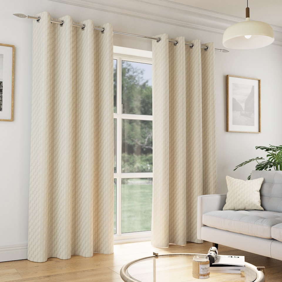 image 1 of Enhanced Living Tokyo Cream 90 x 72 inch (229x183cm) Eyelet Thermal Noise Reducing Dim Out Curtains (PAIR) | Cream | Cream | 2